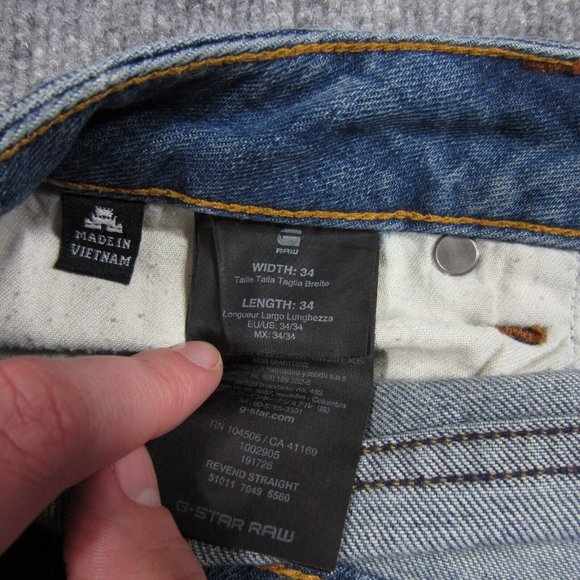 G Raw Jeans Mens 38 Blue Medium Wash Distressed Straight - Picture 13 of 13